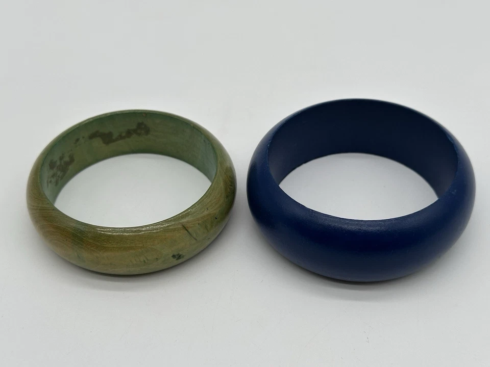 Brazalete Brazalete Vintage Azul y Verde Madera Boho Ligero Declaración Foto 3 de 4