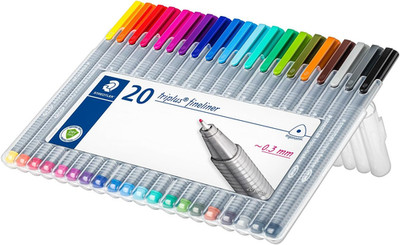 STAEDTLER Triplus Fineliner Pens Set (20 Pack)   Precision 0.3mm Tip, Vibrant Co