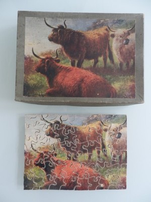 VINTAGE HOLZPUZZLE FAIR MAID SERIE - HIGHLAND CATTLE - STRATHMORE TOYS - KOMPLETT