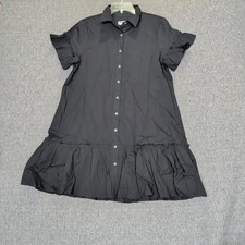 New J Crew Dress Womens Sz 6 Black Ruffle Sleeve Mini Shirt Poplin Cotton Button