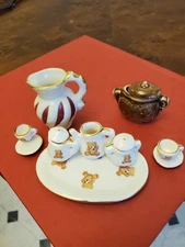 Vintage Miniature Dolls House Tea Set  Teddy Bear, Cookie jar and miniature Jug