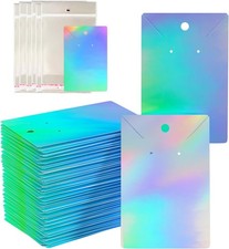 300pcs Holographic Earring Card Holder Paper Tags for DIY Ear Studs Necklace...