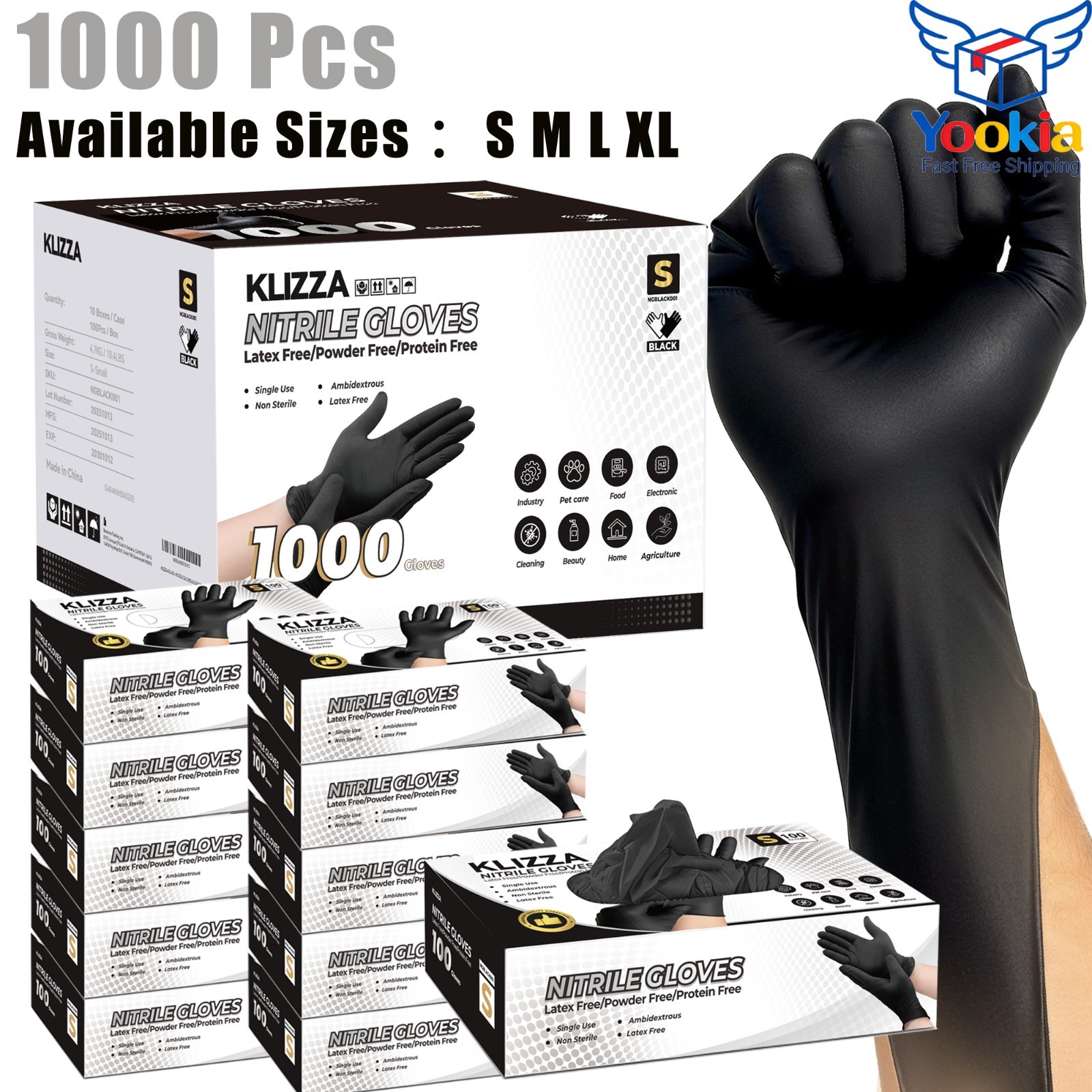 1000Pcs Nitrile Gloves,5 Mil Black,Powder-Free Food-Safe Clean Disposable Gloves