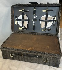 Vintage 90s Prizmic and Brill Wicker Wood Picnic Trunk With Pop Up Table