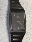 Vintage Two Tone Seiko Mens Black Gold Wristwatch 2A32-5059 Japan