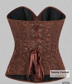 Brown Palace Style Corset Top Jacquard Bustier With Lace-Up Waist Cincher