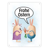 Frohe Ostern Metallschild XL In 21X28 Cm Mit Lustigen Hasen