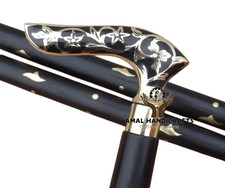 AMAL Vintage Victorian Brass Handle Wooden Walking Stick Canes Designer Father
