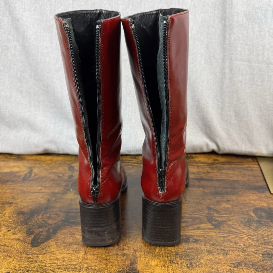 Botas de couro Coach Virgina-J021 biqueira quadrada tamanho 9 B fabricadas na Itália Borgonha - Imagem 3 de 4