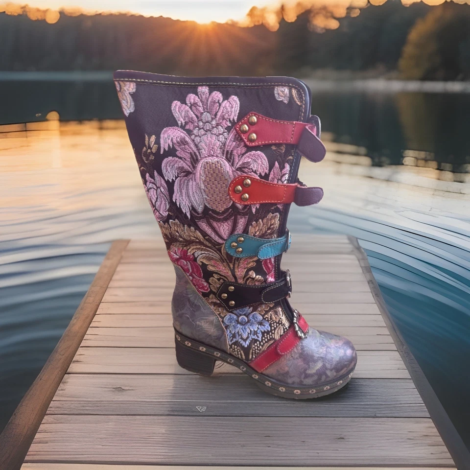 Spring Step L' Artiste Brazen-bm Boots Sz 41 US 9.5 10 Leather Buckles Black - Image 2 of 4