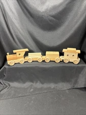 VTG Handmade Wooden Toy Train Set Handcrafted Natural Wood 20 Inches Long