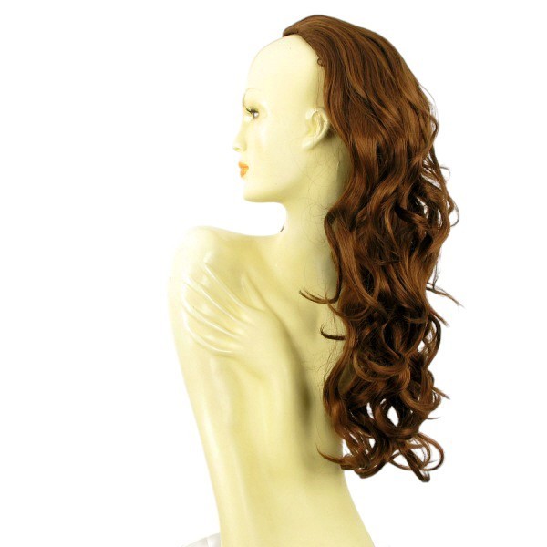 Demi-perruque ondulée 65 cm haut de gamme - Teinte châtain doré cuivré prestige Réf 015