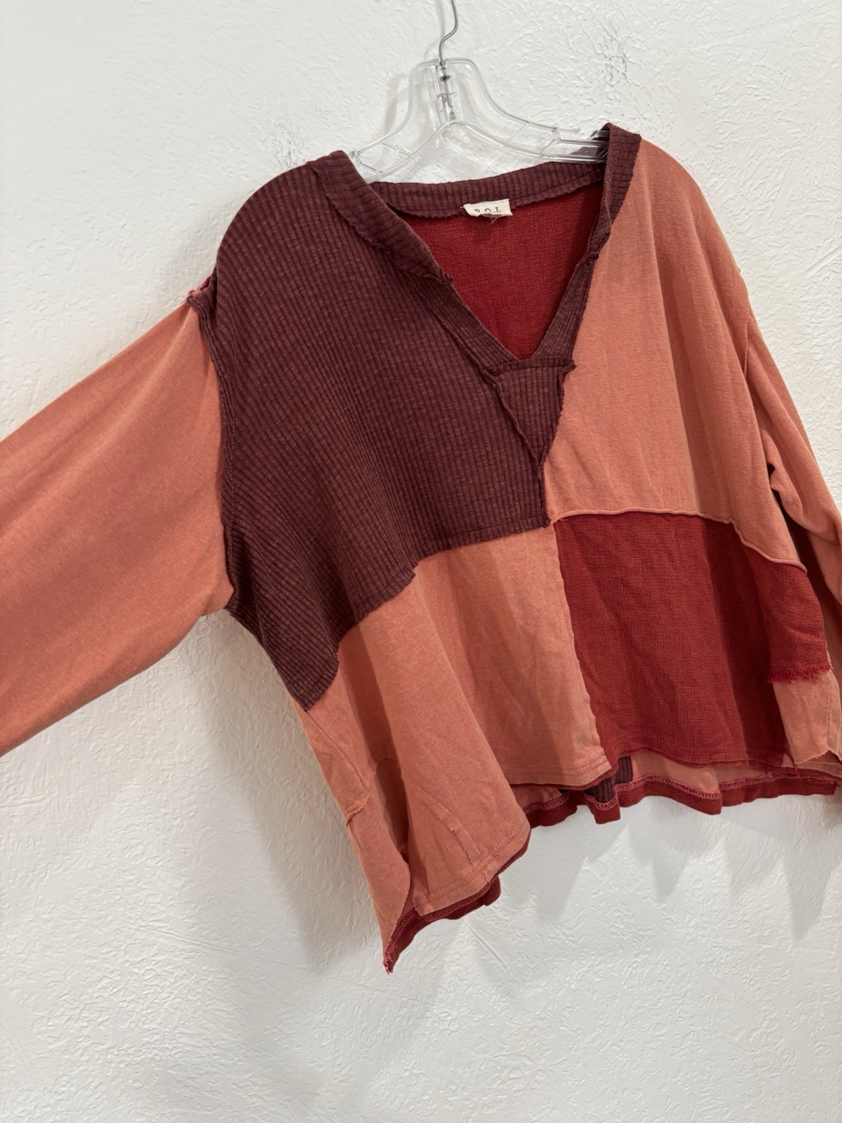 POL Notched Neck Oversized Patchwork Long Sleeve … - image 4