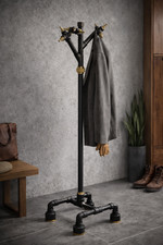 Industrial Pipe Fitting, Rustical - Garderobenständer - Schwarz Stahl, Messing