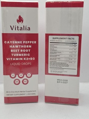 2 X Cayenne Pepper Hawthorn Beet Root Turmeric Vitamin K2+D3 Liquid Drops 60ML