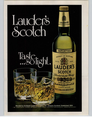 1983 Print Ad Lauders Scotch 2 Glasses Scotch On The Rocks Magazine Ephemera Art