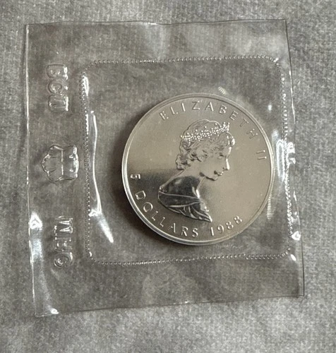 1988 Canadian Silver Maple Leaf  $5 Dollar Coin - 1 oz .999 Fine Silver