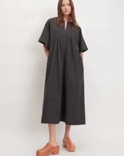 Everlane The Poplin Caftan Midi Dress in Black Kimono Sleeves Pockets Size XS