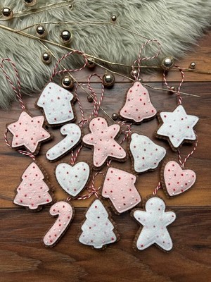 Wollfilz Weihnachten Lebkuchen Plätzchen Hängedekorationen, 7er Set in WEISS