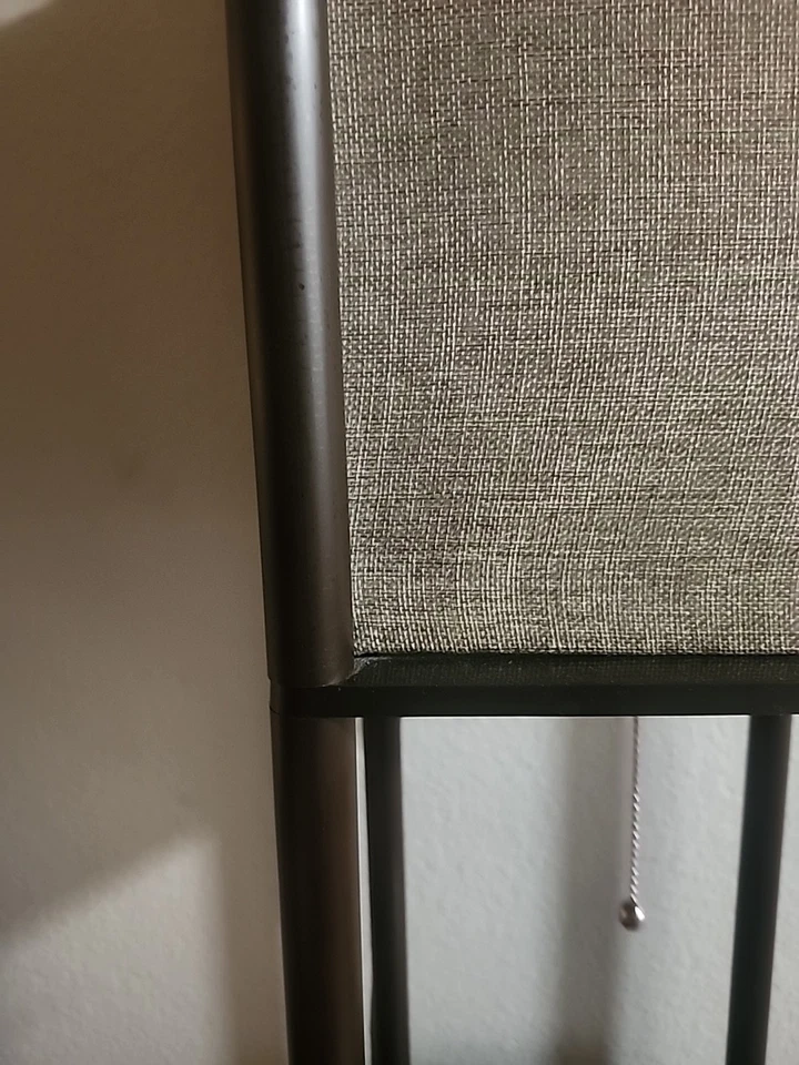 Shelved Lamp Brown and Beige Canvas Material Silver Metal - Image 3 of 4