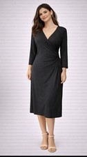 Talbots Dress Black 8 Washable Stretch Faux Wrap Midi Career NWT $138 NEW