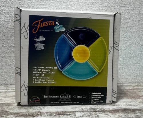 Fiesta Fiestaware Blue / Green Appetizer Relish Entertaining 5pc tray set