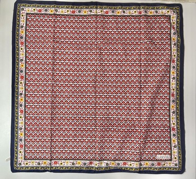 Lanvin Pocket Square Red Yellow Navy Blue Floral Geometric Pattern Scarf
