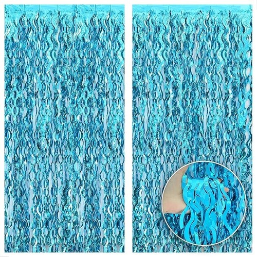 KatchOn, XtraLarge, Wavy Blue Foil Fringe Curtain - 3.2x6.5 Feet, Pack of 2