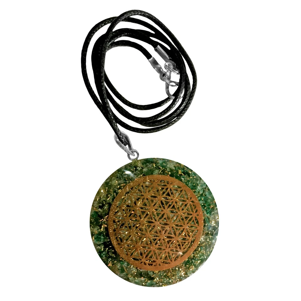 Green Jade Flower of Life Pendant Orgone Energy Copper Orgonite Necklace Reiki - Image 3 of 4