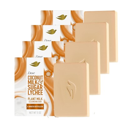 4 Packs -Dove Revitalizing Plant Milk Soap Bars Coconut Milk & Sugar Lychee 5 oz