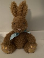 FAO Schwarz Brown 14" Rabbit Plush with Blue Ribbon - Pre-Owned