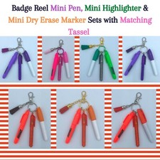 Badge Reel Keyring Mini Pen, Mini Highlighter, Mini Dry Erase Marker Set