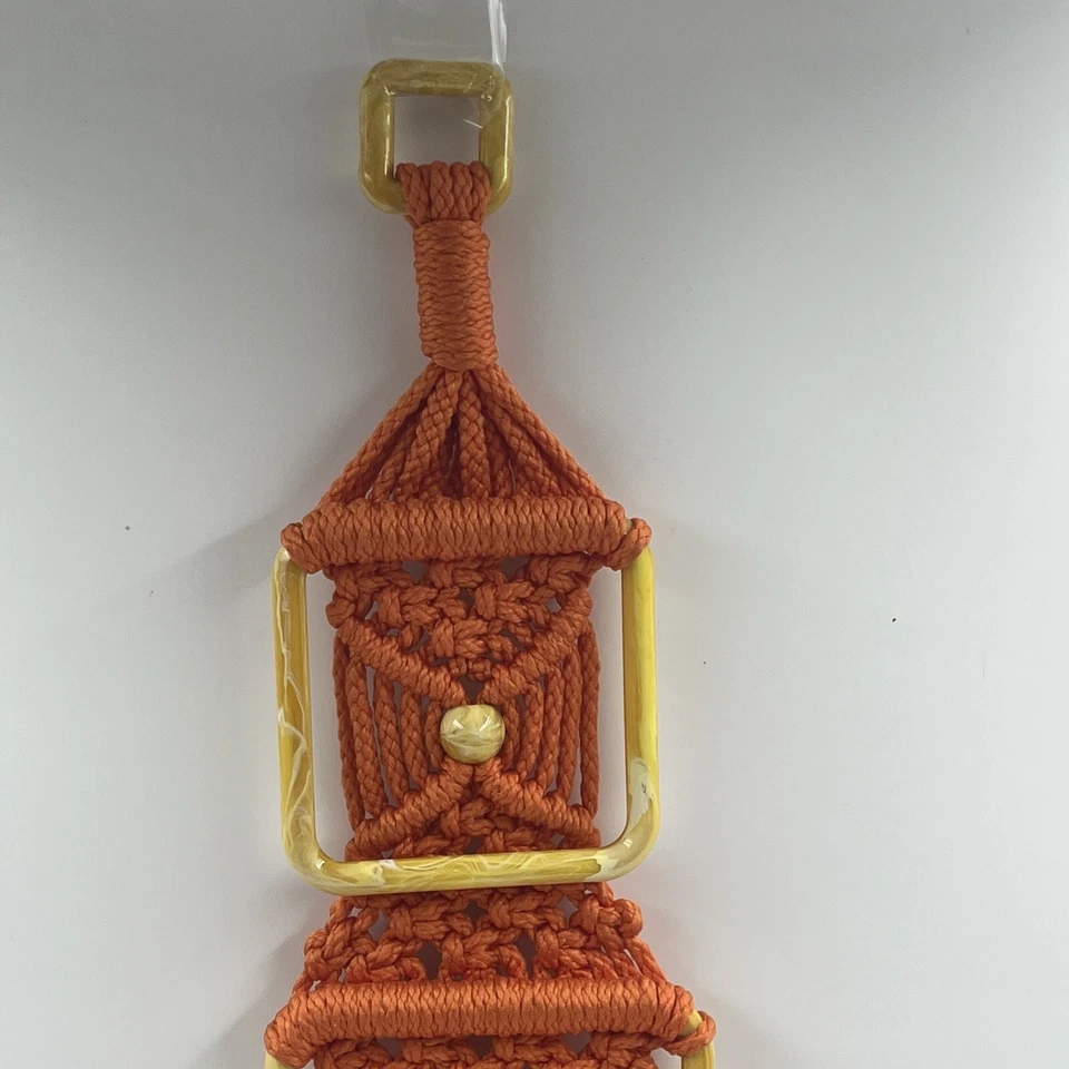 "1 macramé celuloide naranja y naranja vintage raro colgante de pared 36x8"" MCM Foto 2 de 4