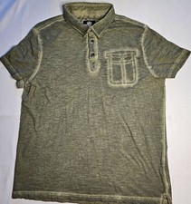 Mens Rock Republic Olive Short Sleeve Polo Shirt w Exposed Stitching XL