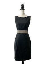 Black Wool Pencil Dress Sleeveless Work Office Midi UK 12 Womens Tie Detail