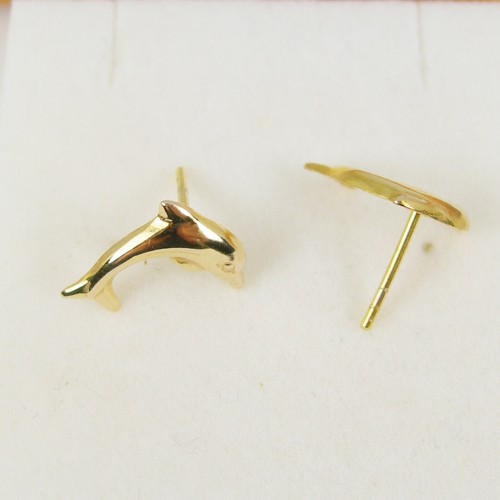 Children Jewellery Dolphin Stud Earrings Genuine 375 9ct 9k Yellow Gold - E5031 - Picture 5 of 7