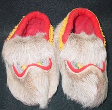 Native American Fur, Felt and Leather Moccasins. Child Size Very Nice Design