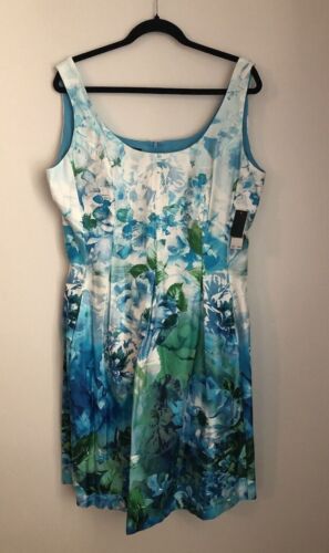 NWT Nine West Lagoon Turquoise Blue Fit Flare Retro Looking Party Dress Size 14