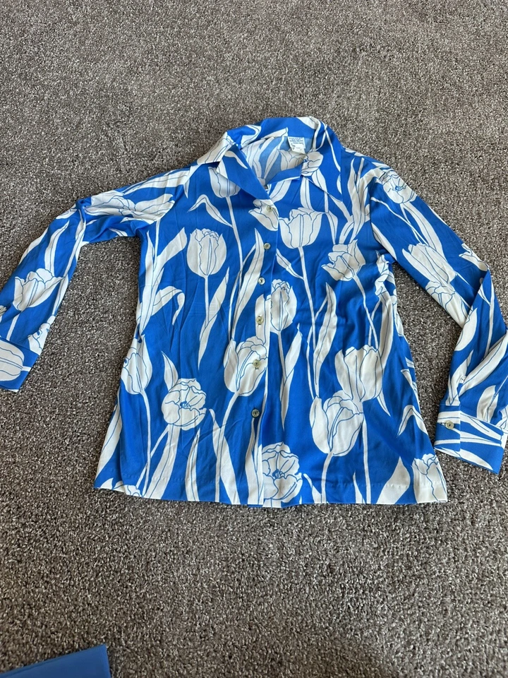 Vintage Sears Perma Prest Outfit Button Down/pants 16 MCM Mod Color Block Floral - Image 2 of 4