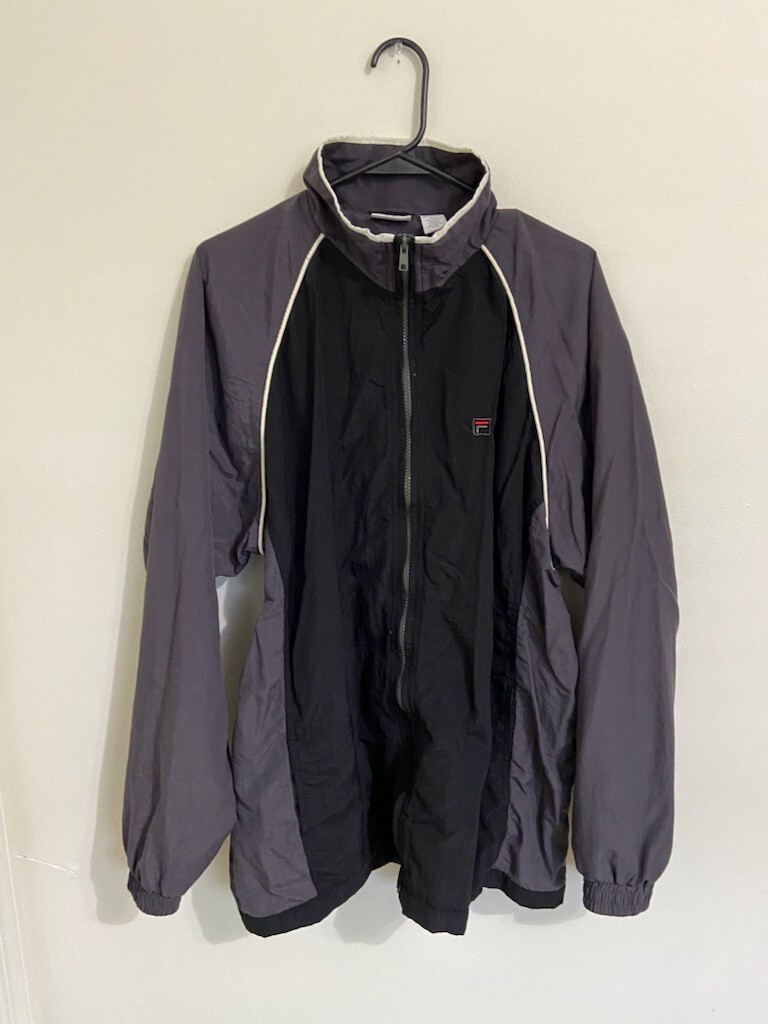 Fila Giacca Frangivento Atletico Da Uomo Grande Nero e Grigio