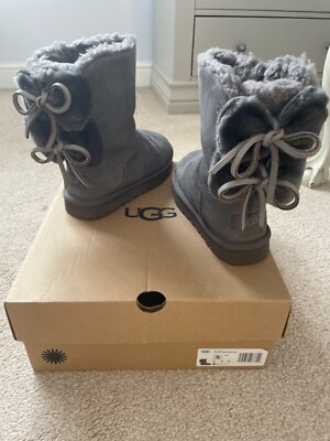 grey short ugg boots with double bows size UK