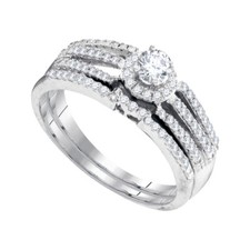 10kt White Gold Womens Round Diamond Halo Bridal Wedding Engagement Ring Ba