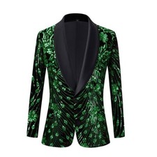 Men New Black Shiny Gold Sequins Shiny Decoration Blazer Prom Jacket