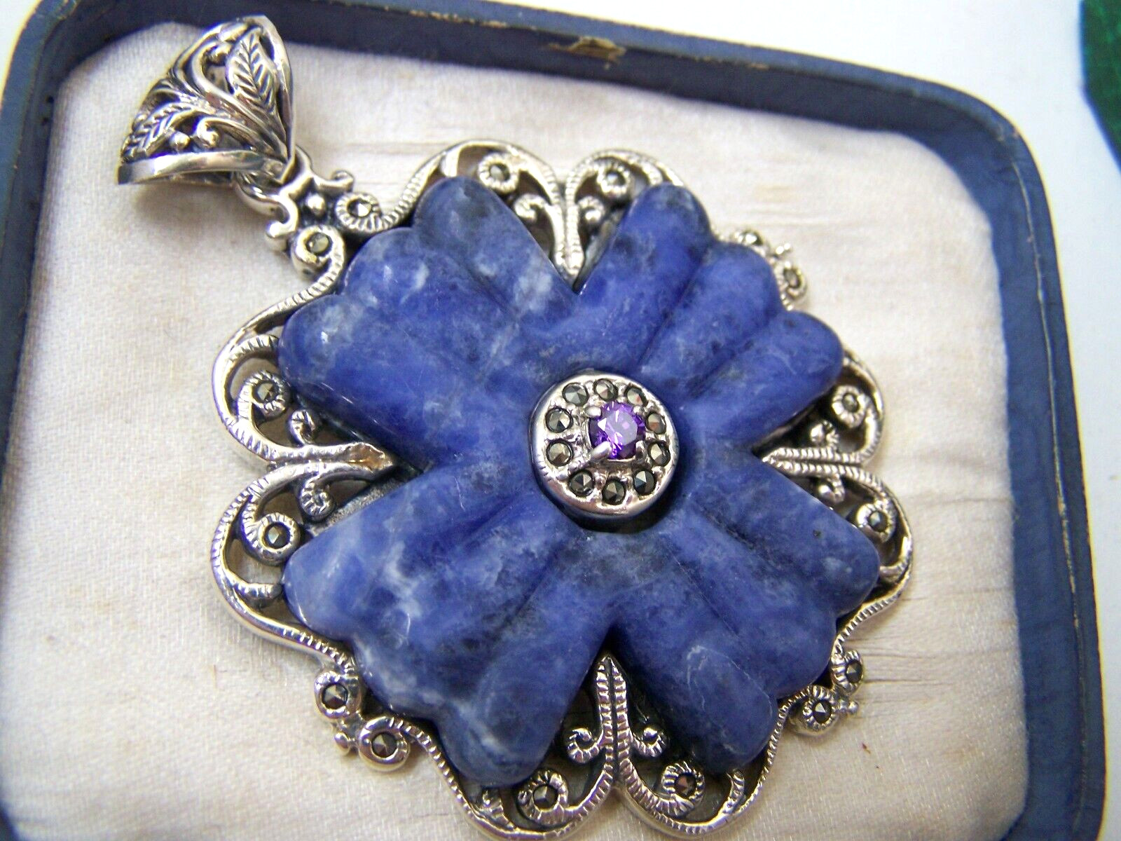 GORGEOUS LARGE SOLID STERLING SILVER BLUE AGATE M… - image 9