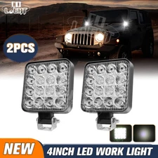 2PCS 96W LED Work Light Truck OffRoad SUV Tractor Flood Lights 12V Square 4 Inch