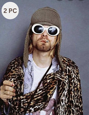 2 Pc Clout Goggles White Vintage Cool Glasses Kurt Cobain Oval Rapper Bold