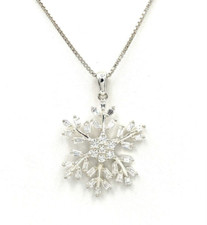 Sterling Silver Cubic Zirconia Stone Snowflake Pendant 925 Box Chain 24" 9.38g