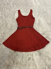 Lily Rose Womens Sz S Red Crochet Sleeveless A-line Dress Braided Aztec Belt
