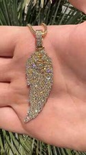 3Ct Round Cut Diamond Angel Wings Pendant 14K Yellow Gold Plated Free Chain