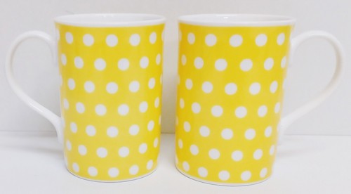 Yellow Dots Mugs Set 6 Bone China 300 ml 10.5 oz Windsor Spotty Chic Cups - Picture 4 of 6